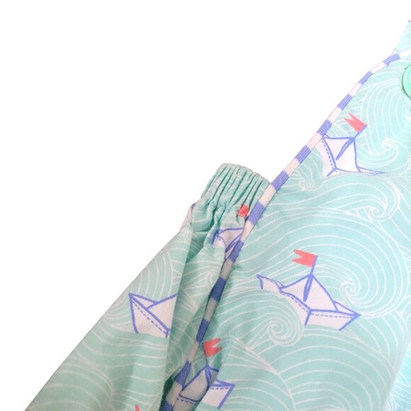 Serendipity by Shrimp and Grits Baby 3 Mo Green Sailboat Romper Bubble Nautical - Picture 3 of 10